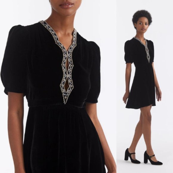 NWT Saloni Keyhole Tabitha Diamante Embroidery Velvet V-Neck Black Mini Dress - Picture 8 of 8